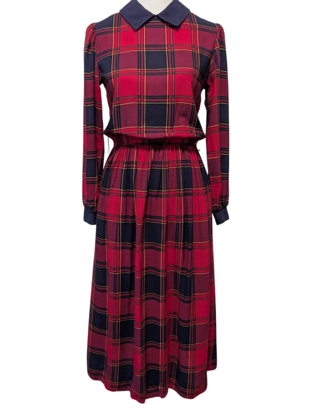 Vintage Lanz Originals Sz 4 Red Plaid Peter Pan Collar Back Buttons Modest Dress